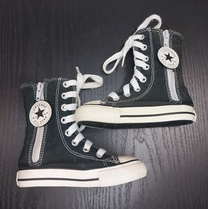 Converse Baby High-Top Sneakers - Black With Zipper Side, Size 5